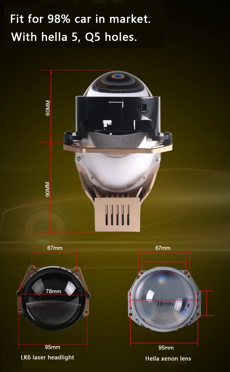 Sanvi Car Auto Lk6 12V 69W 5500K Bi LED Projector Lens Laser Headlight Headlamp Car Lens Laser Bi-LED Lens Auto Headlamp Retrofit Kit Lamp Factory Supplier